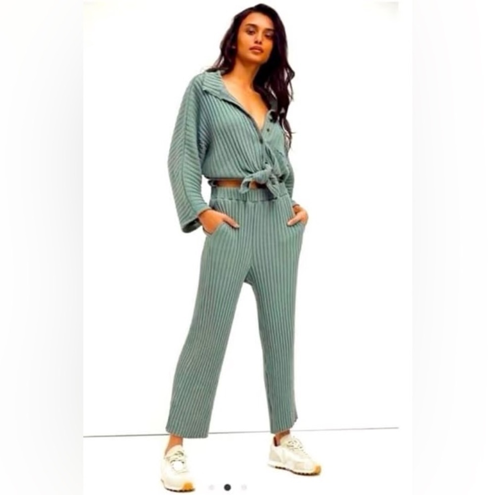 Free People Ribbed Jumpsuit in Sage Green